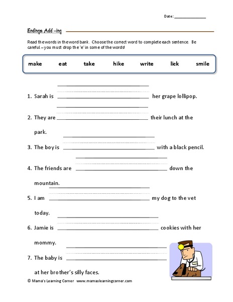 Endings: Add –ing Worksheet