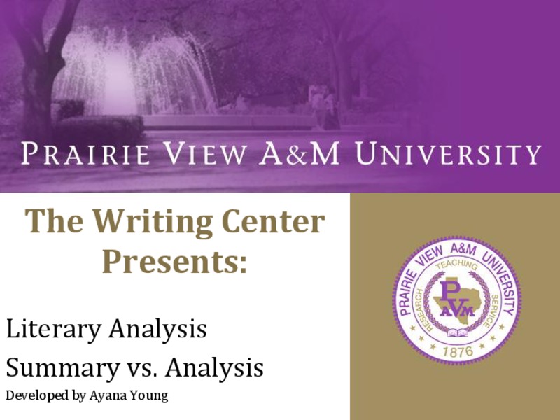 Literary Analysis: Summary vs. Analysis  PPT