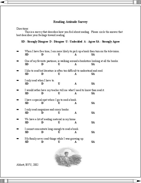 Harry Potter And The Chamber of Secrets: Reading Attitude Survey Worksheet