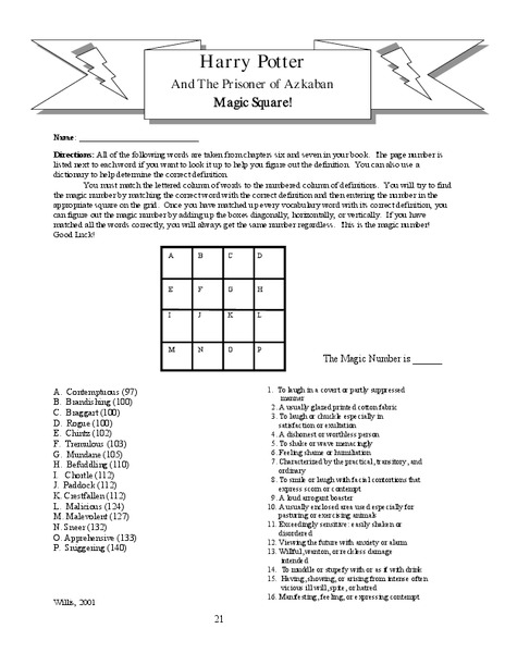 Harry Potter And The Prisoner of Azkaban Magic Square! Worksheet