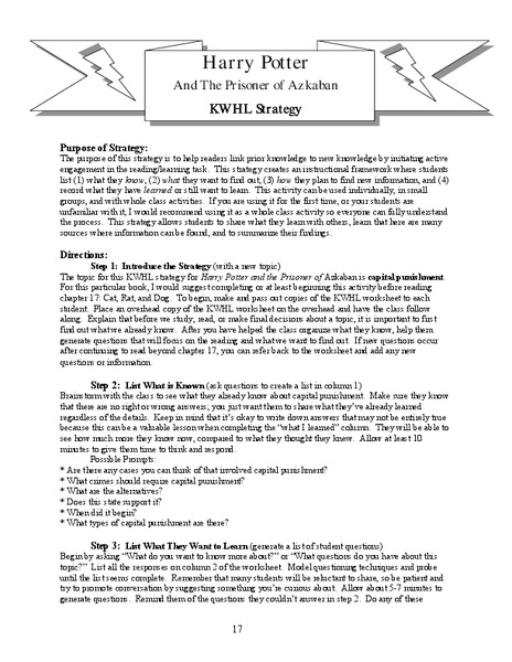 Harry Potter And The Prisoner of Azkaban: KWHL Strategy Lesson Plan