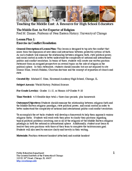 Exercise in Conflict Resolution Lesson Plan