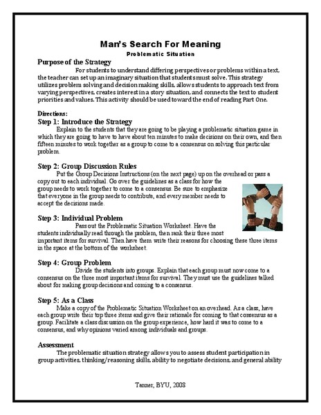 Man's Search for Meaning: Problematic Situation Lesson Plan