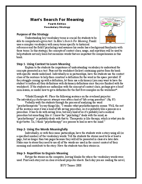 Man's Search for Meaning: Vocabulary Strategy Lesson Plan