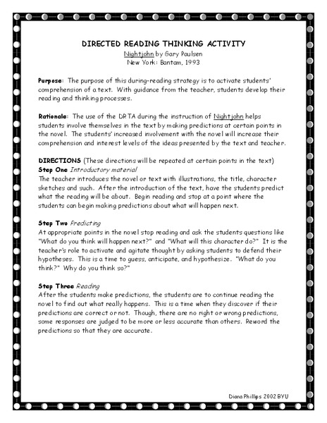 Nightjohn: Directed Reading Thinking Activity Lesson Plan