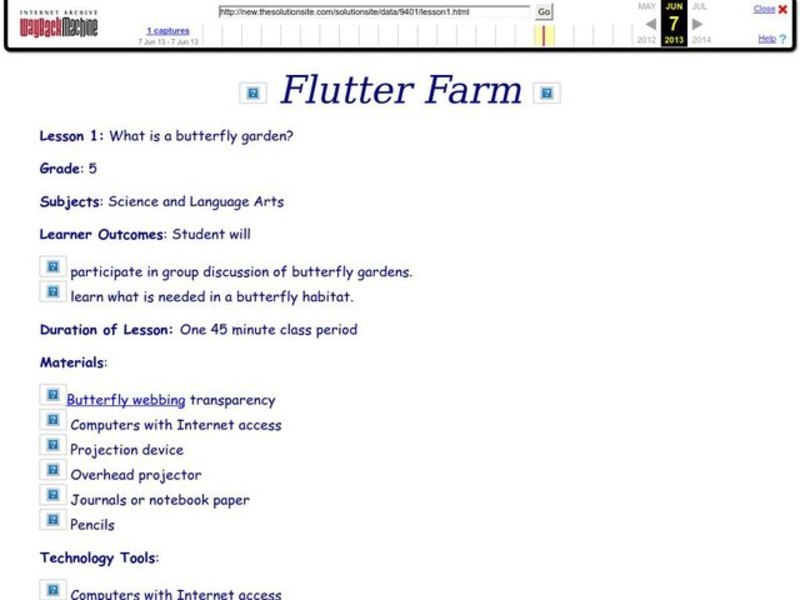 Flutter Farm Lesson Plan