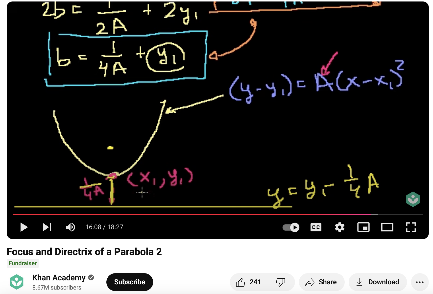 Focus and Directrix of a Parabola 2 Instructional Video