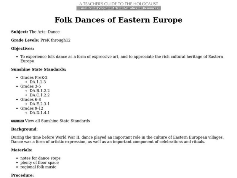 Folk Dances of Eastern Europe Lesson Plan