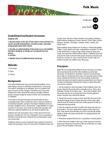 Folk Music Lesson Plan