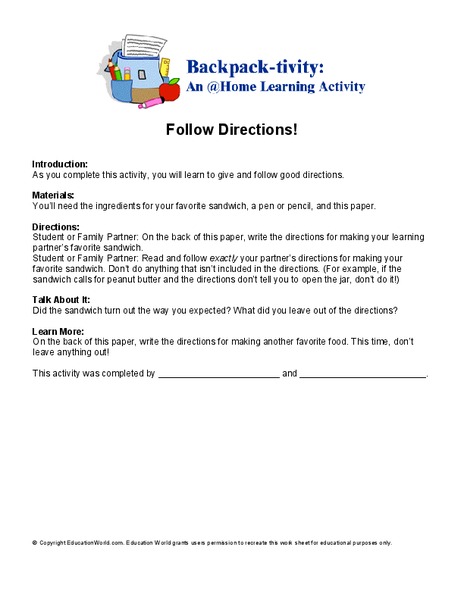 Follow Directions Worksheet