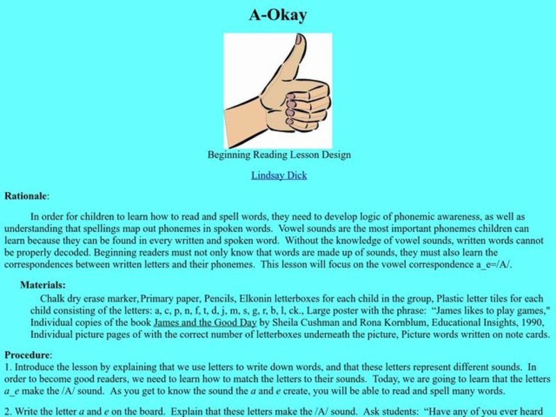 A-Okay Lesson Plan