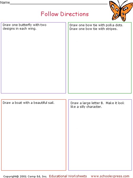 Follow Directions Worksheet