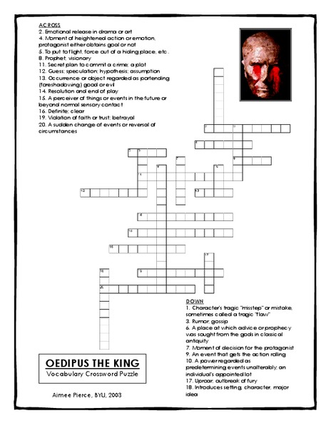 Oedipus the King: Vocabulary Crossword Puzzle Worksheet