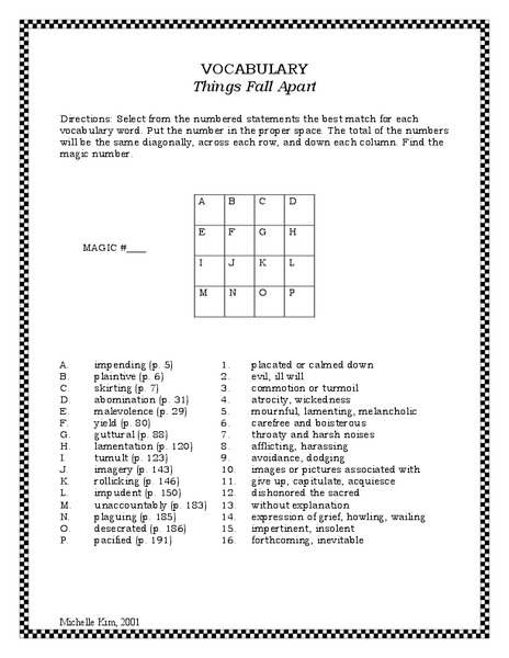 Things Fall Apart: Vocabulary Worksheet