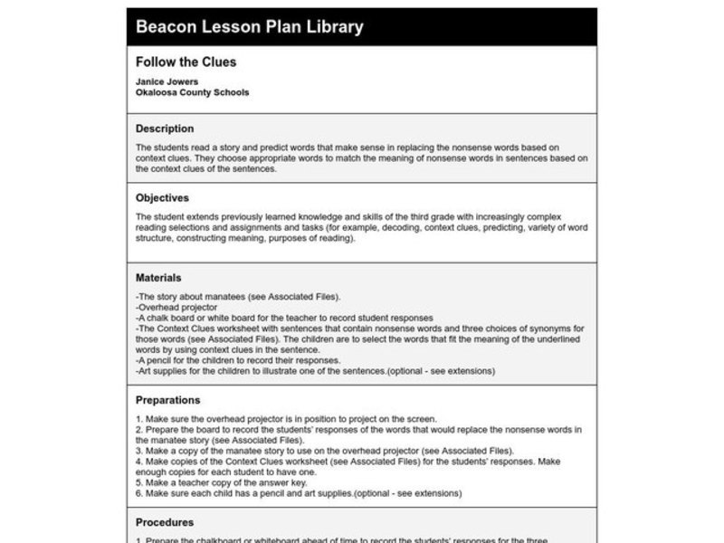 Follow the Clues Lesson Plan