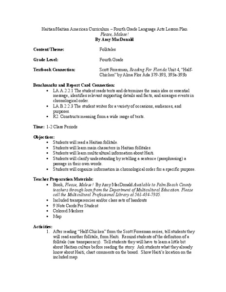 Folktales Lesson Plan