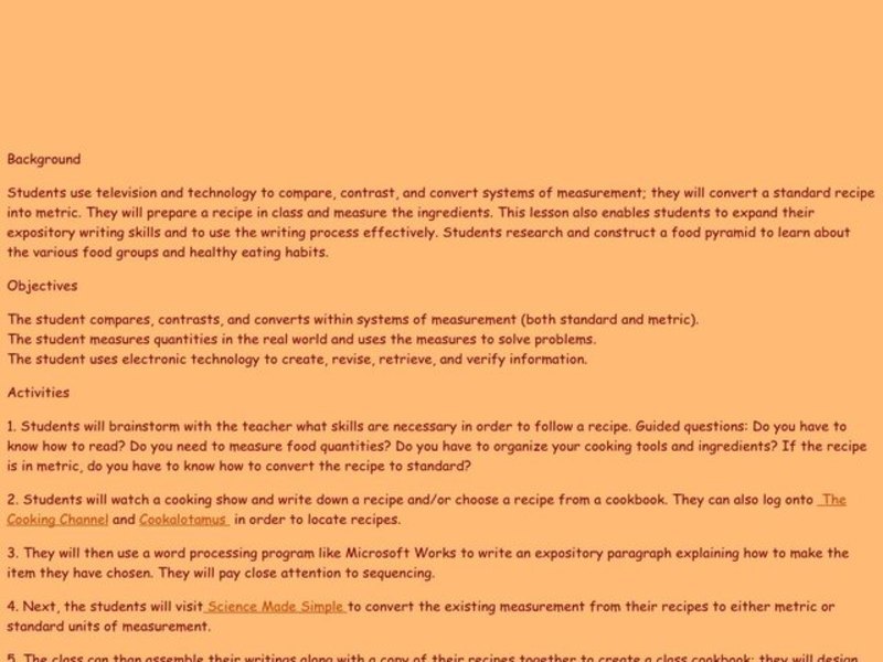 Following a Recipe Lesson Plan