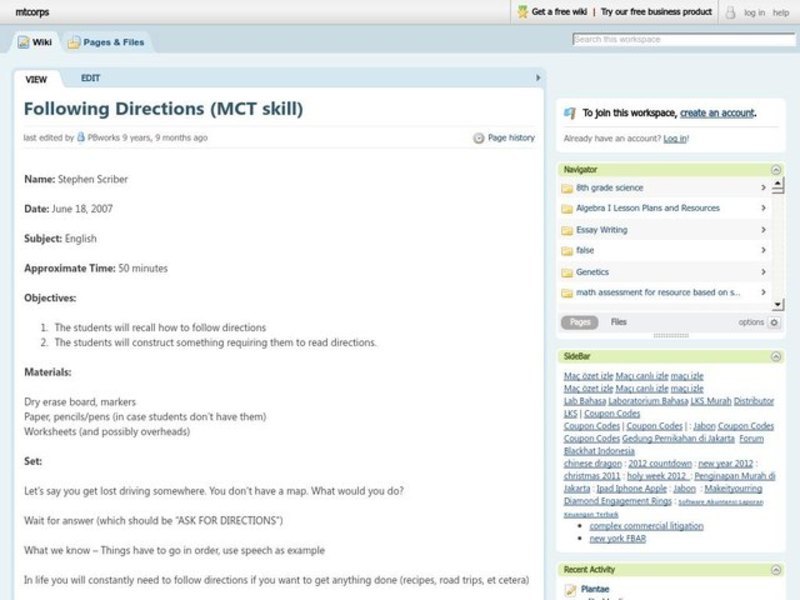 Following Directions Lesson Plan