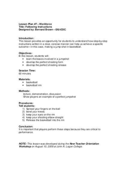 Following Instructions Lesson Plan