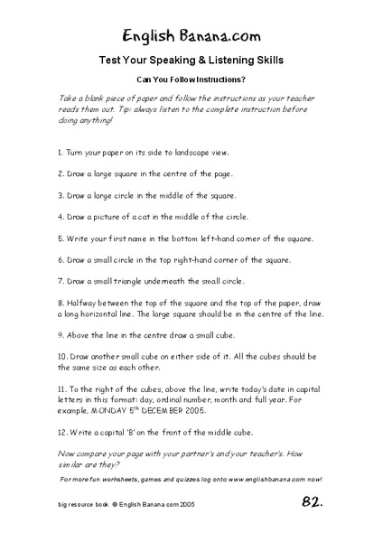 Following Verbal Directions Worksheet