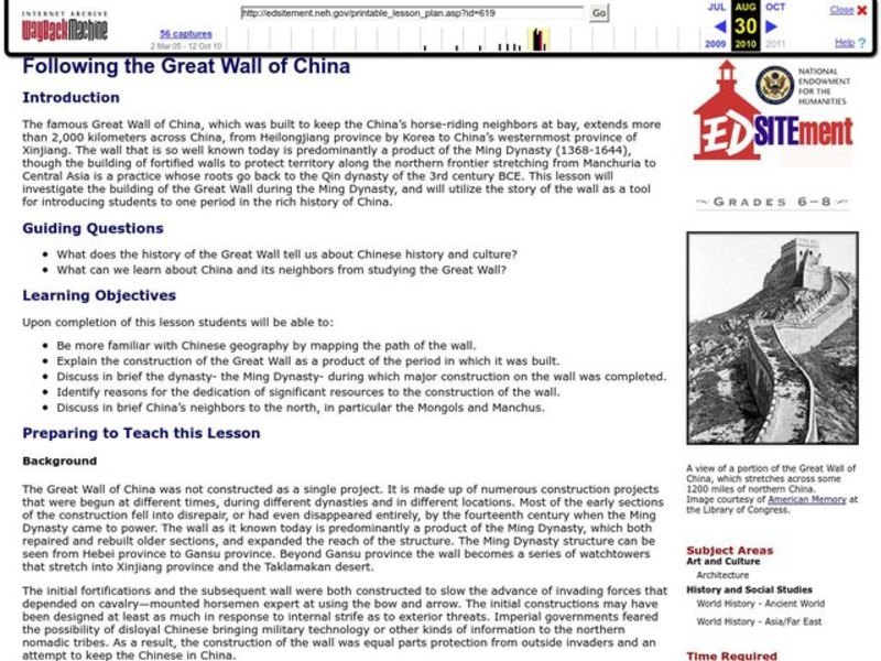 Following the Great Wall of China Lesson Plan