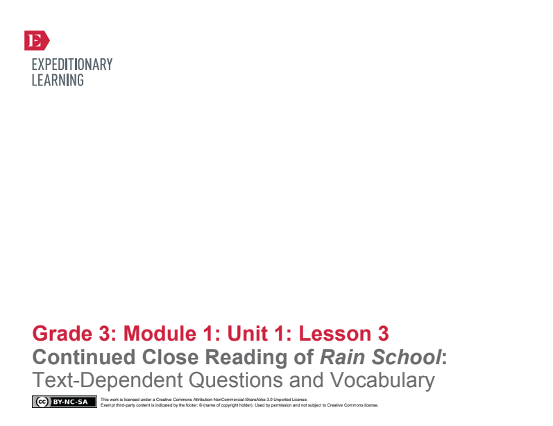 Continued Close Reading of Rain School: Text-Dependent Questions and Vocabulary Lesson Plan