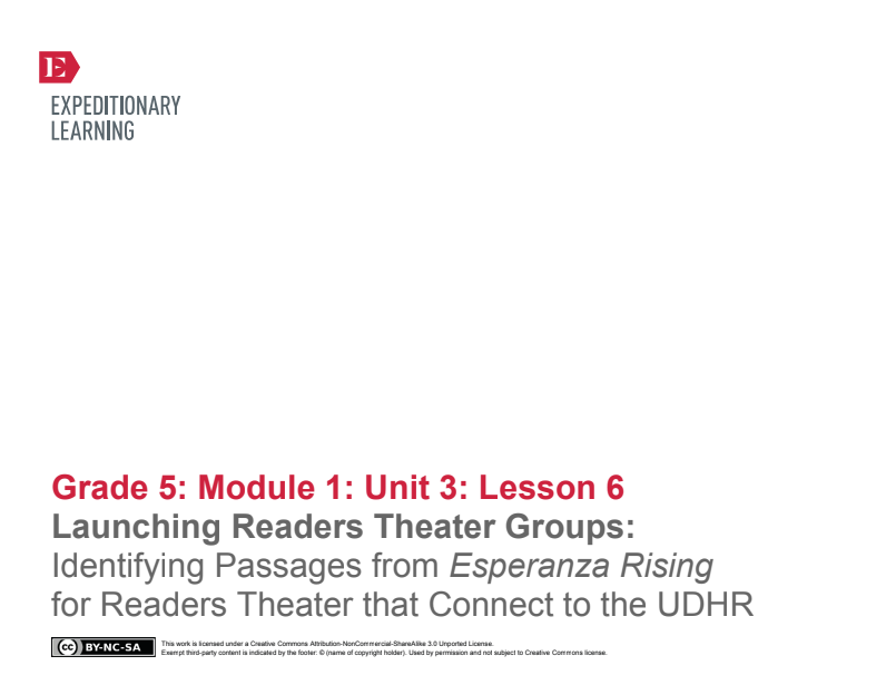 Launching Readers Theater Groups: Identifying Passages from Esperanza Rising for Readers Theater that Connect to the UDHR Lesson Plan