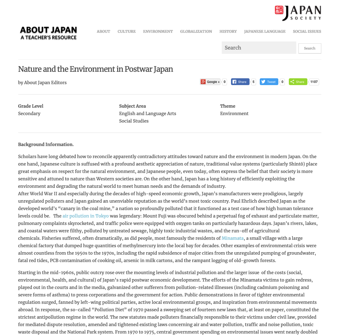 Nature and the Environment in Postwar Japan Lesson Plan