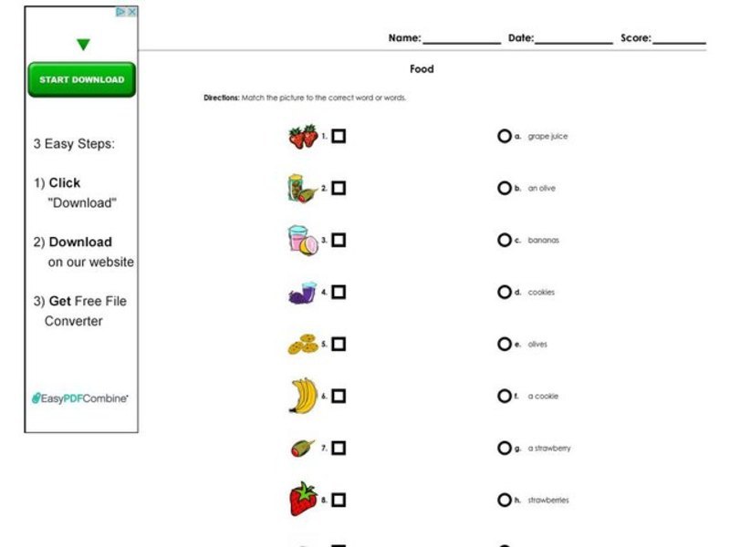 Food Worksheet