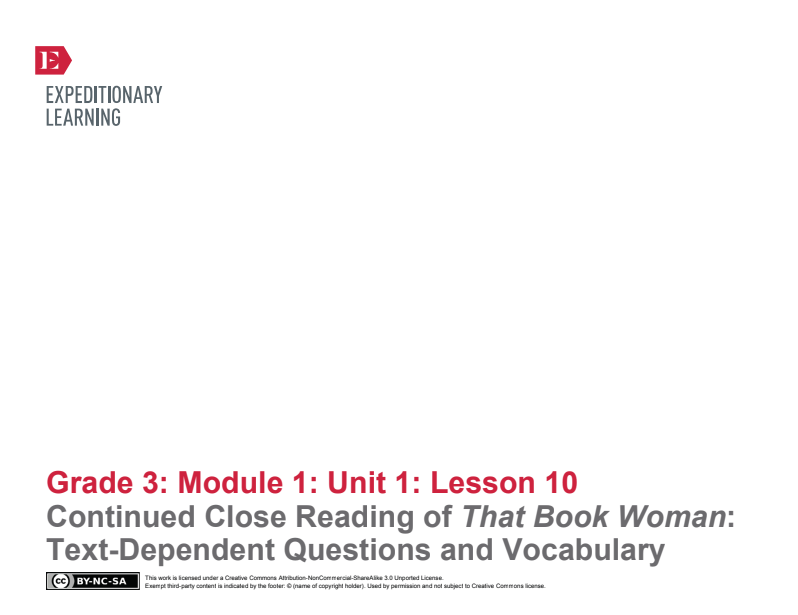Continued Close Reading of That Book Woman: Text-Dependent Questions and Vocabulary Lesson Plan