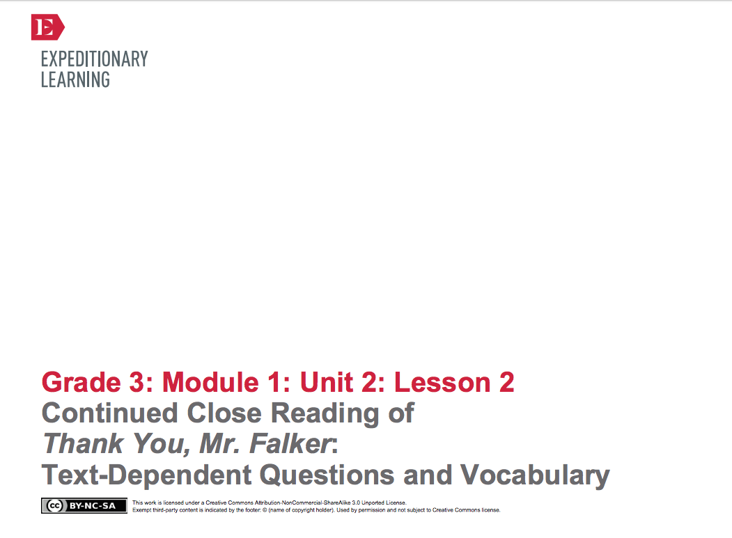 Continued Close Reading of Thank You, Mr. Falker: Text Dependent Questions and Vocabulary Lesson Plan