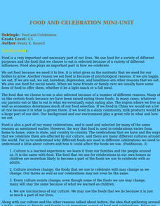 Food And Celebration Lesson Plan