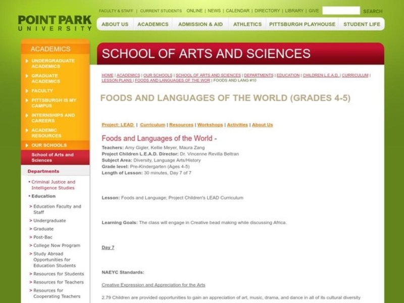 Food and Languages of the World Lesson Plan