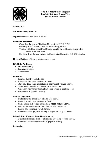 Food and Nutrition Lesson Plan