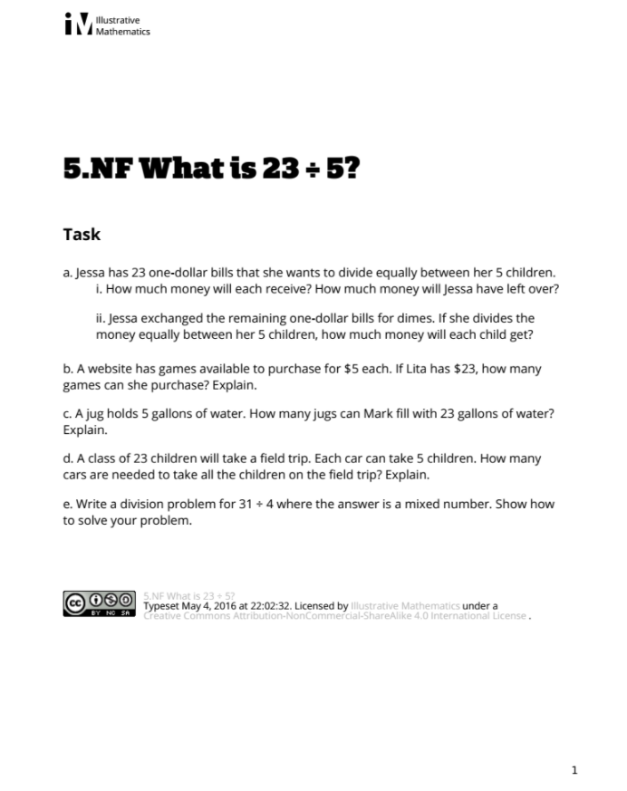 What is 23 ÷ 5? Assessment