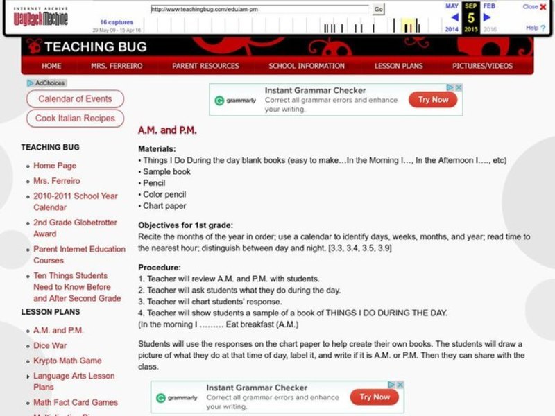 A.M. and P.M. Lesson Plan
