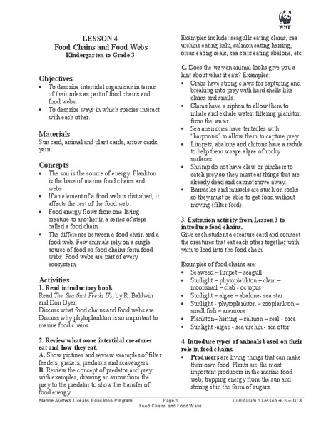 Food Chains and Food Webs Lesson Plan