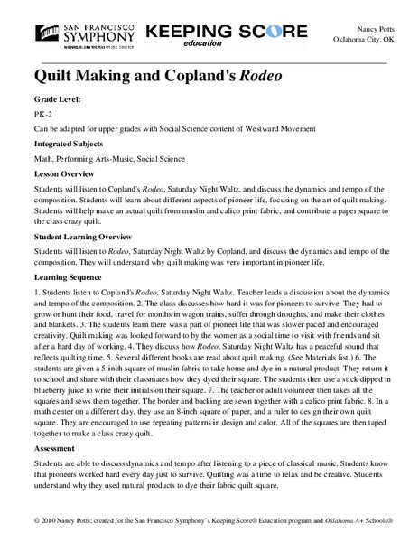 Quilt Making and Copland's Rodeo Unit Plan