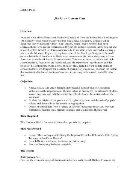 Jim Crow Lesson Plan Unit Plan