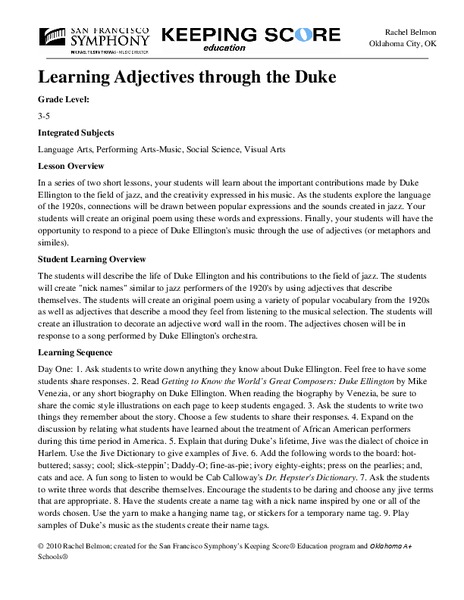 Learning Adjectives through the Duke Unit Plan