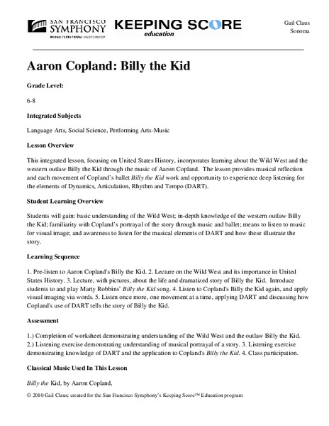 Aaron Copland: Billy the Kid Unit Plan