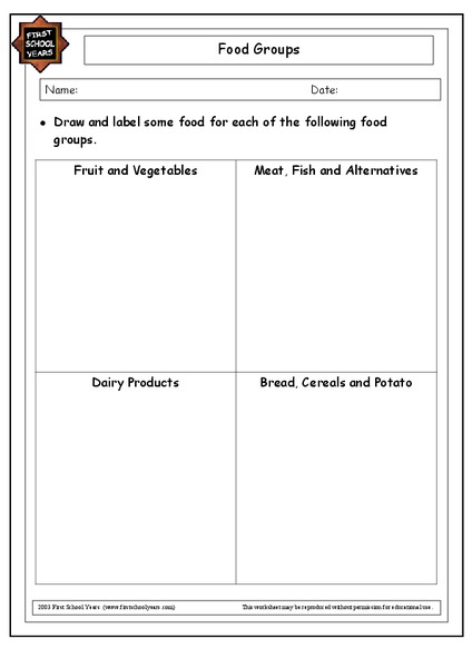 Food Groups Worksheet