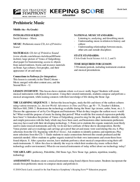 Prehistoric Music Unit Plan