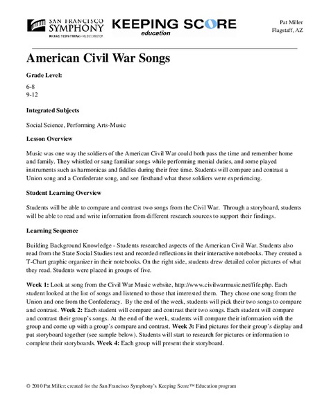 American Civil War Songs Unit Plan
