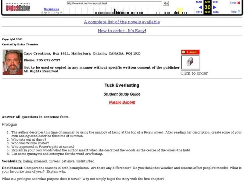 Tuck Everlasting: Student Study Guide Unit Plan