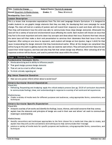 T-shirts for Change Unit Plan