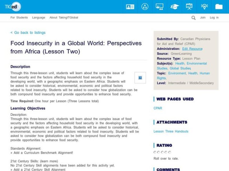 Food Insecurity in a Global World: Perspectives from Africa Lesson Plan