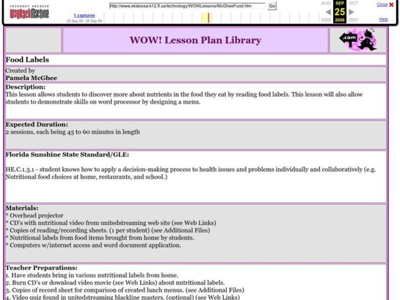 Food Labels Lesson Plan