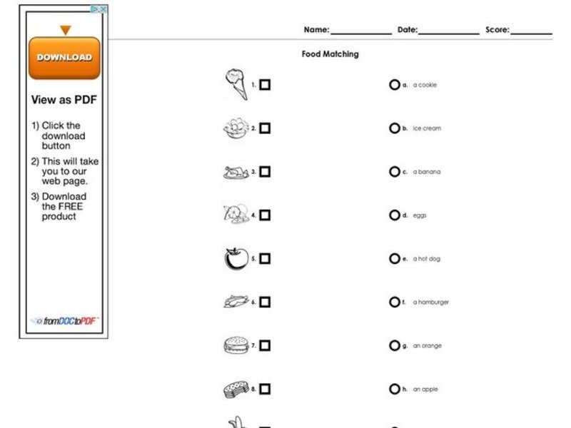 Food Matching Worksheet