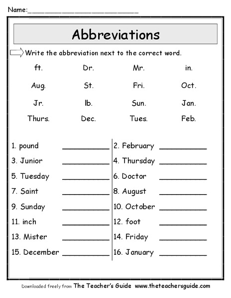 Abbreviations Worksheet